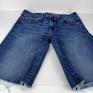 American Eagle Skinny Bermuda Blue Stretch Cut Off Womens Denim Shorts Jorts 4